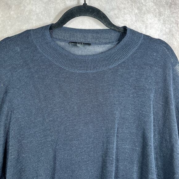 COS Sweater Womens Medium Navy Blue Knit Linen Silk Blend Short Sleeve Pullover - Picture 2 of 13